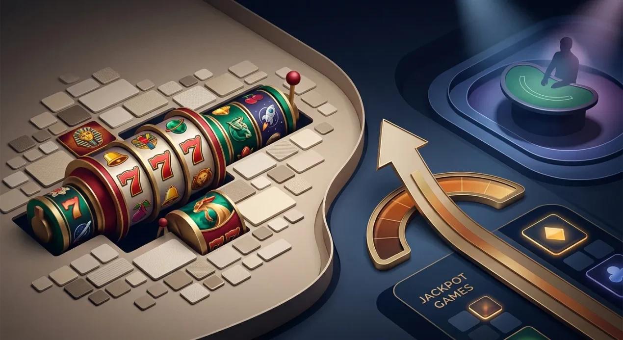 Illustration of pokies, jackpot and live dealer game categories